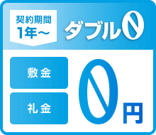 ダブル0 契約期間1年~ 敷金 礼金0円 家具家電付